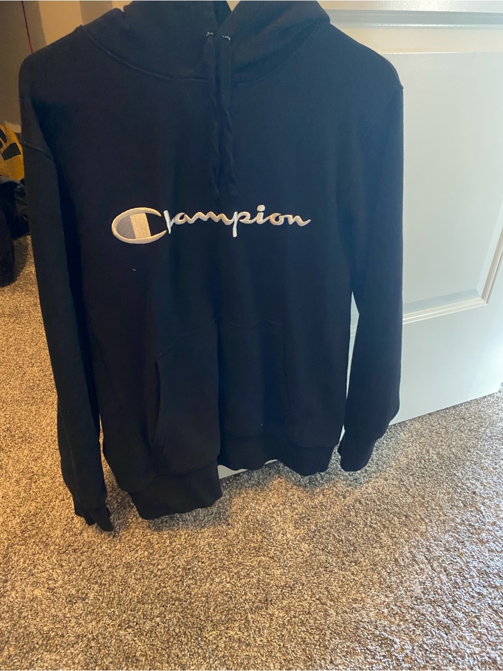 Champion Black Hoodie with White Logo
